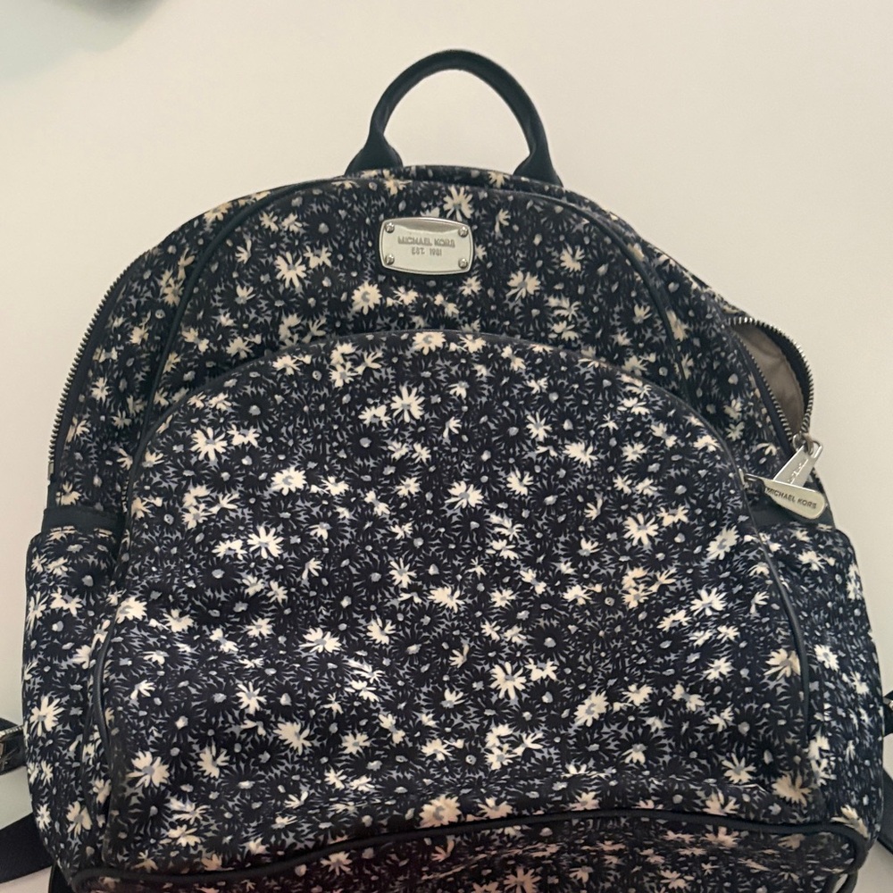 Michael Kors Navy and White Floral Backpack